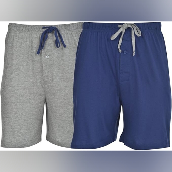 Hanes Men’s2-Pack Cotton-Rich Jersey Blend Knit Short,7.5"Inseam Blue Depth/Gray - Picture 1 of 3